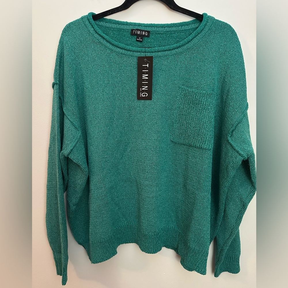 Timing Boat Neck Pocket Sweater Medium Green NWT